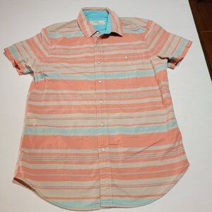 Free Planet Full Button SS Blouse Orange Tan Teal - Size Medium